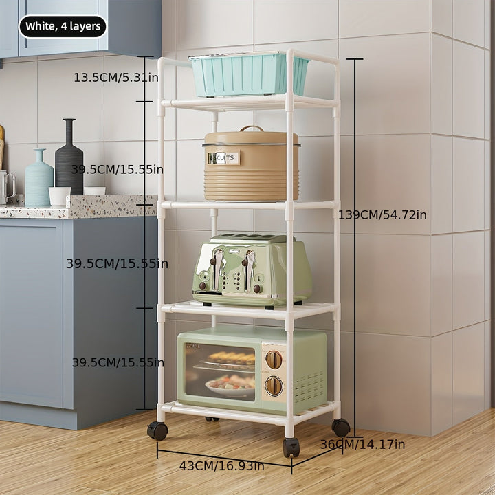 Estante de Almacenamiento de Cocina Multinivel Versátil con Ruedas - Carrito de Utilidad Grande y Rodante para Organización Fácil, Construcción Duradera de Metal y Plástico, Negro/Blanco