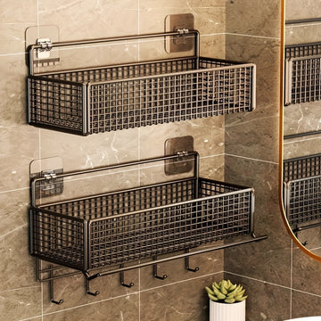 Cesta de almacenamiento de metal para montar en la pared, Organizador de estantería de baño rústico, Soporte de inodoro de tocador sin taladro, Libre de formaldehído, Accesorio de baño de metal, sin necesidad de electricidad ni batería para el baño