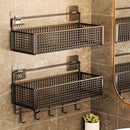 Organizador de pared metálico sin taladro - Estantes rústicos con diseño de rejilla para toallas, artículos de baño y papel higiénico, metal duradero resistente al óxido, fácil instalación, accesorios de baño seguros para la salud