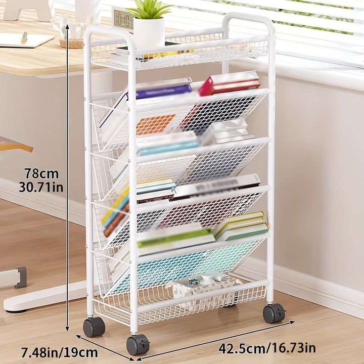 Estantería Metálica Multifuncional con Ruedas - Organizador de Libros y Documentos, Diseño Moderno en Blanco, Ideal para Oficina, Estudio y Hogar, Fácil Movilidad y Ajuste, Solución Perfecta para Muebles de Oficina
