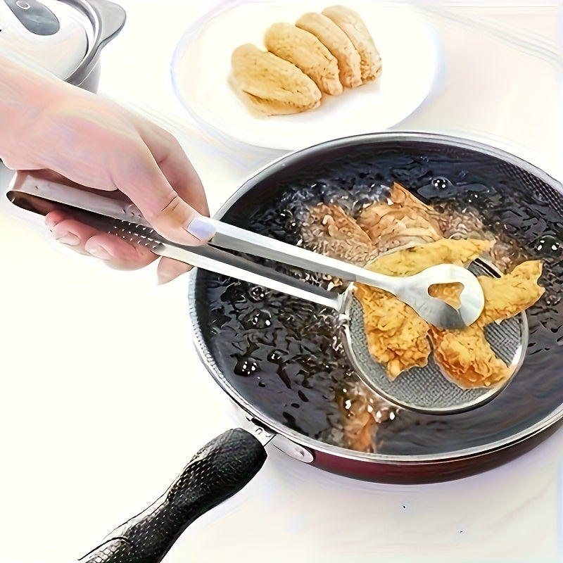 1 pieza, Clip de filtro de freír, Clip de cuchara de desagüe de alimentos, Espátula de alimentos de acero inoxidable para freír, Clip de colador de cocina, Herramientas de cocina resistentes a altas temperaturas [Disponibles en 4 estaciones]