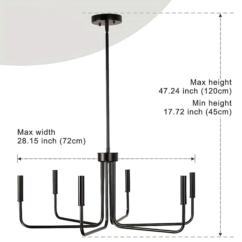 Lámpara de Techo Metálica Negra de 6 Luces Estilo Industrial Americano Sencillo y Renovado, Adecuada para Sala de Estar, Comedor, Dormitorio, Isla de Cocina, Luz Colgante Decorativa, Instalación Fácil, Estilo Versátil, Compatible con Cabeza de Lámpara E1