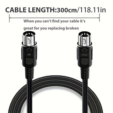 1 Paquete 3.0 metro/5.0 metro/7.0 metro Macho a Macho Cable MIDI de 5 pines para Teclado Synth, Tarjeta de Sonido Externa, Teclado MIDI, Sintetizador de Rack, Muestreador, Fuente de Sonido y Otro Equipo de Música, Negro