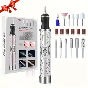 Broca para Uñas, Kit de Broca Recargable USB con 18 Cabezales de Pulido, Máquina Eléctrica Portátil para Manicura y Pedicura, Batería de Litio Duradera sin Olor, Incluye Lima y Empujador de Cutículas, Ideal para Salón en Casa o Regalo de Cumpleaños para