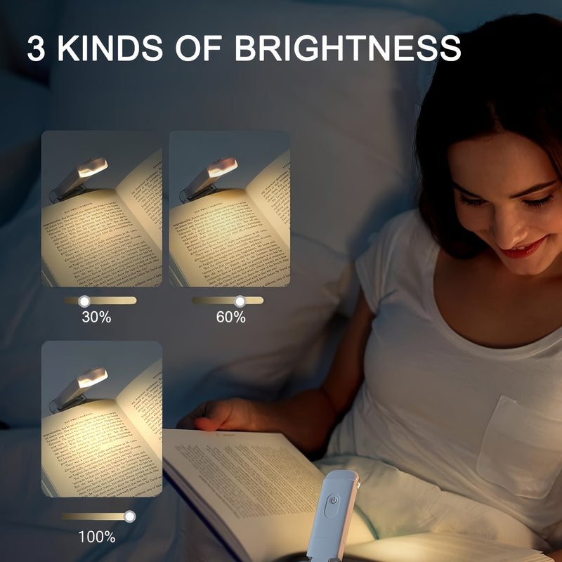 Mini Luz de Lectura Plegable Portátil, Recargable USB con Protección Ocular para Noche, 3 Colores de Iluminación y 3 Niveles de Brillo Ajustables, Clip para Libros, Fácil de Almacenar
