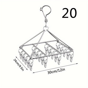 1pc Soporte De Secado De Calcetines De Acero Inoxidable Con Clip Múltiple, Gancho Giratorio A Prueba De Viento, Percha Para Ropa, Soporte De Secado De Ropa Para Calcetines, Sujetadores, Ropa Interior, Accesorios De Lavandería