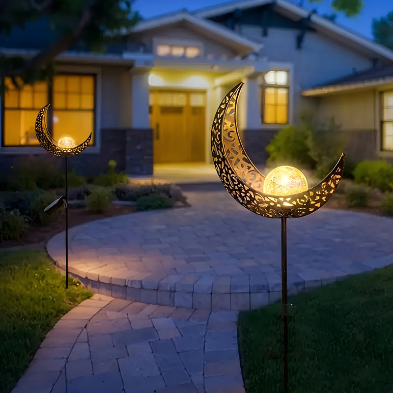 1pc Luz Decorativa Solar de Jardín Lunar, Bola de Vidrio Agrietado con Estaca Metálica para Suelo, Ideal para Senderos, Céspedes, Patios y Patios Traseros, Regalo de Cumpleaños para Mujeres, Día de la Madre, Navidad, Accesorio de Halloween