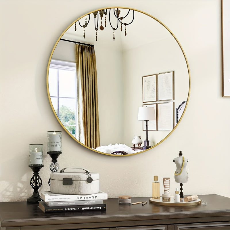 Espejo redondo de tocador de 20 o 60.96 cm con marco metálico negro y dorado, vidrio irrompible, espejo decorativo para pared, ideal para baño, dormitorio, pasillo o sala, regalo perfecto para Navidad o Halloween
