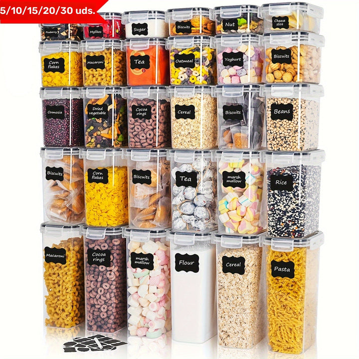 Juego de Recipientes Herméticos THELiFE para Alimentos, 5/10/20/30 Piezas con Tapas para Harina, Azúcar y Cereales, Botes Plásticos Organizadores de Despensa para Conservación