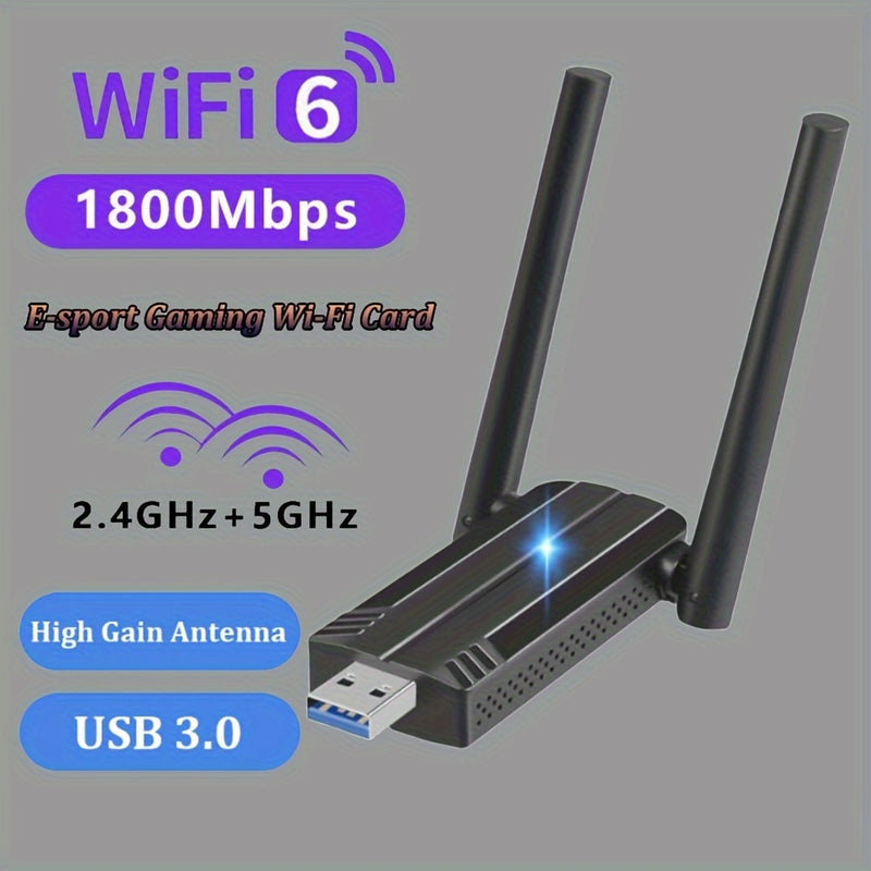 Adaptador sin varillas de 1800Mbps, Adaptador USB WiFi 6 para PC - Adaptador USB WiFi 802.11ax, Adaptador WiFi Banda Doble AX1800 para Escritorio y Portátil, Dongle WiFi para Red Inalámbrica en Windows 7/10/11