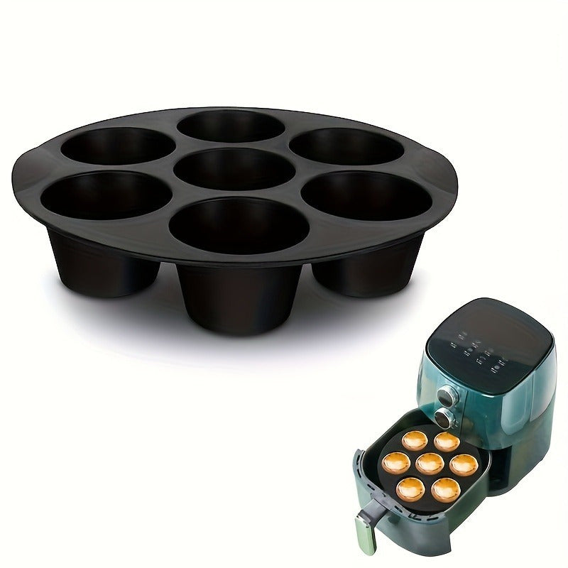 1pc Molde de Silicona para Hornear 7 Tazas - Bandeja Redonda Antiadherente de 8 Pulgadas para Air Fryer y Microondas, Diseño Plegable, Moldes Resistentes al Calor para Cocina Uniforme, Accesorios Fáciles de Limpiar, Utensilio Versátil, Material Alimentic