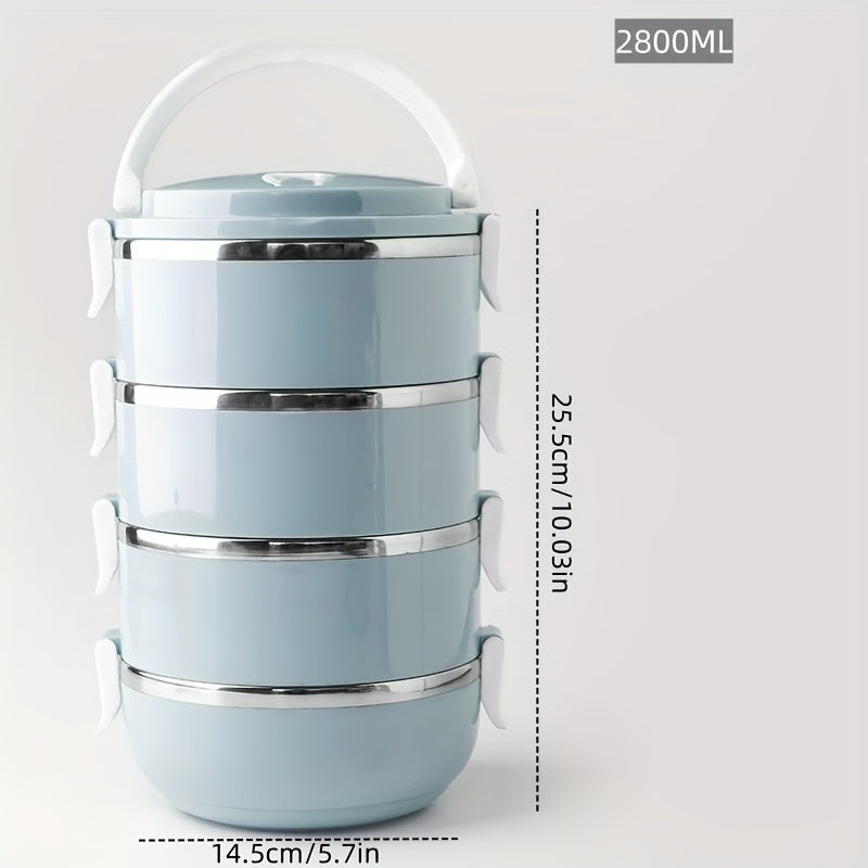 Juego de Lonchera de Acero Inoxidable - Caja Bento Aislada de 1 Capa con Tapa, Lavable a Mano, Forma Cilíndrica, Ideal para Oficina, Escuela, Camping y Picnic, Recipiente de Almacenamiento (2800ml)