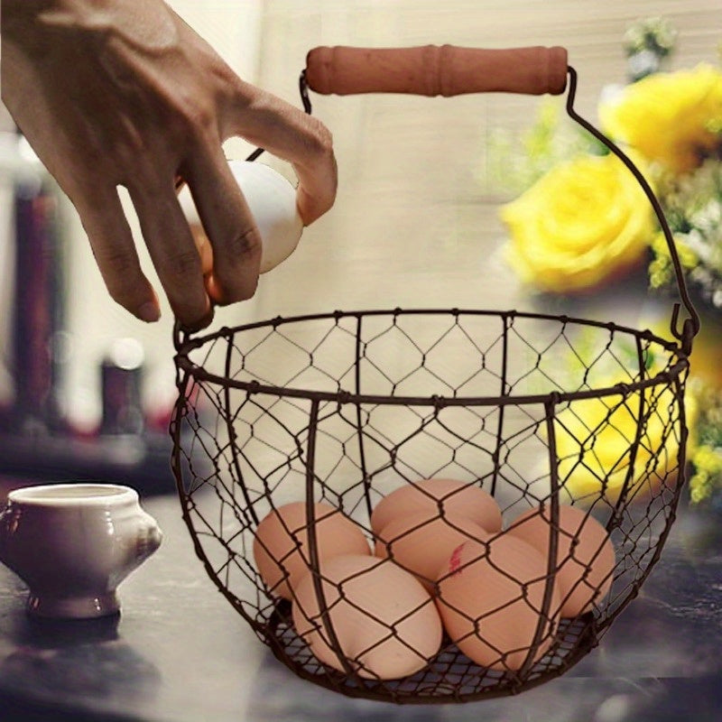 1 pieza/2 piezas/4 piezas, Canasta de huevos estilo granja para recolectar huevos frescos con asa, contenedor redondo para recoger huevos, estilo vintage, organizador de mostrador, cesta para frutas