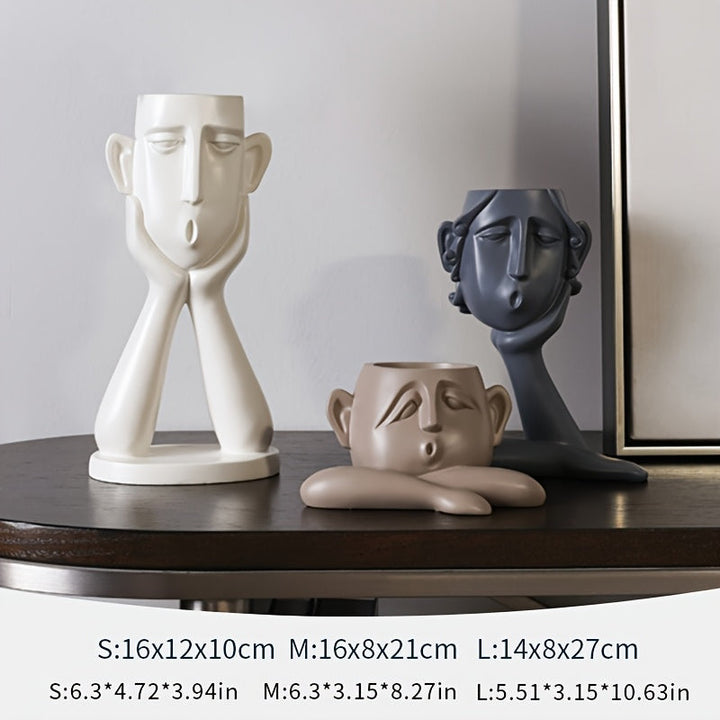 1 pieza de jarrón de arte minimalista moderno con arreglo floral - Decoración abstracta de resina para sala de estar, estante de TV o entrada - Elegante decoración del hogar, decoración de jarrones para el hogar