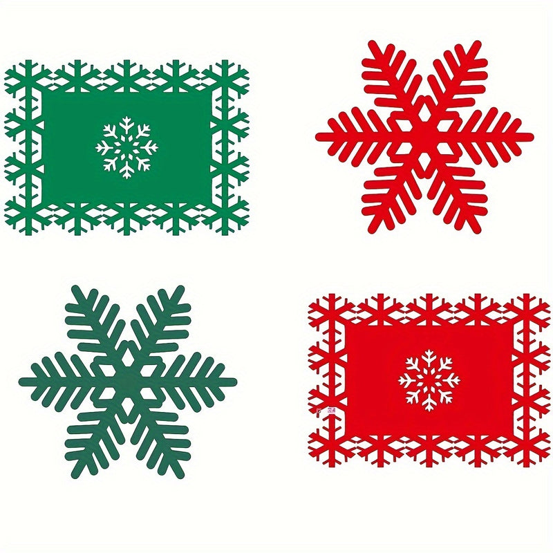 Juego de 12 Manteles Individuales de Fieltro con Diseño de Copo de Nieve - Antideslizantes, Manteles Decorativos para Comedor y Decoración de Cocina en Fiestas, Decoración Navideña