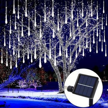 1 juego de luces de cascada de meteoritos - Luces de lluvia, hielo y nieve para jardín, bodas, fiestas, Navidad y Halloween, luces solares para exteriores