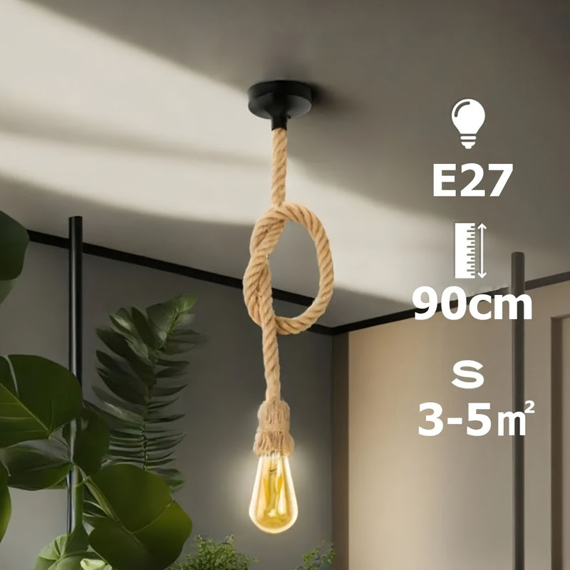 Candilejas colgantes de cuerda de cáñamo tejida a mano para comedor, bar, cocina, pasillo, escalera y sala de estar (base de bombilla E27, bombilla no incluida)