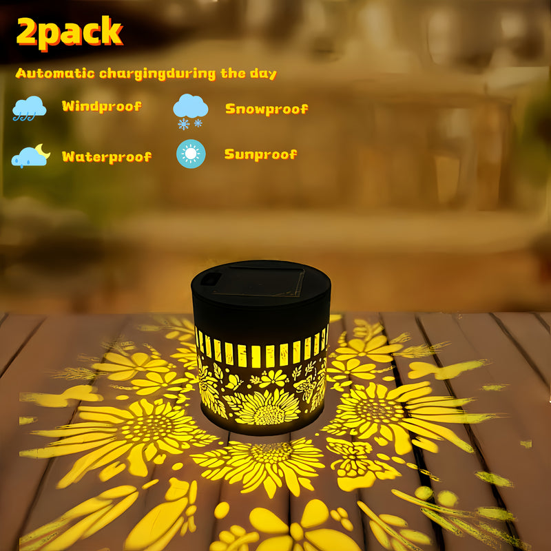 2 piezas/set, luces LED solares de proyección para pared exterior, IP65 luces para cercas con diseño metálico hueco, decorativas para patio, jardín, pasillo, terraza y escaleras, regalo exquisito para padres y amigos
