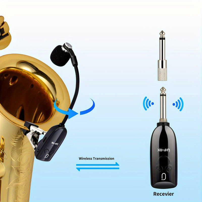 JYX Sistema de Micrófono sin varillas UHF de Alta Calidad Más Reciente, Micrófono para Saxofón con Receptor y Transmisor de Carga USB, Alcance de 160 Pies, Conectar-y-Jugar para Trompeta, Clarinete, Violonchelo, Tuba, Cuerno Francés, Alt