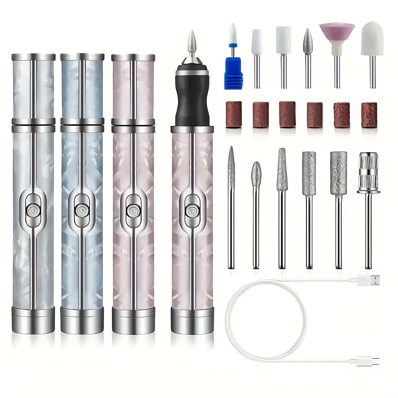 Juego de Taladro Eléctrico USB HOTU - Kit Versátil para Manicura, Pedicura y Pulido con Accesorios Múltiples, Herramientas Portátiles para Arte en Uñas, Incluye Cable de Carga USB y Batería, Accesorios para Decoración de Uñas