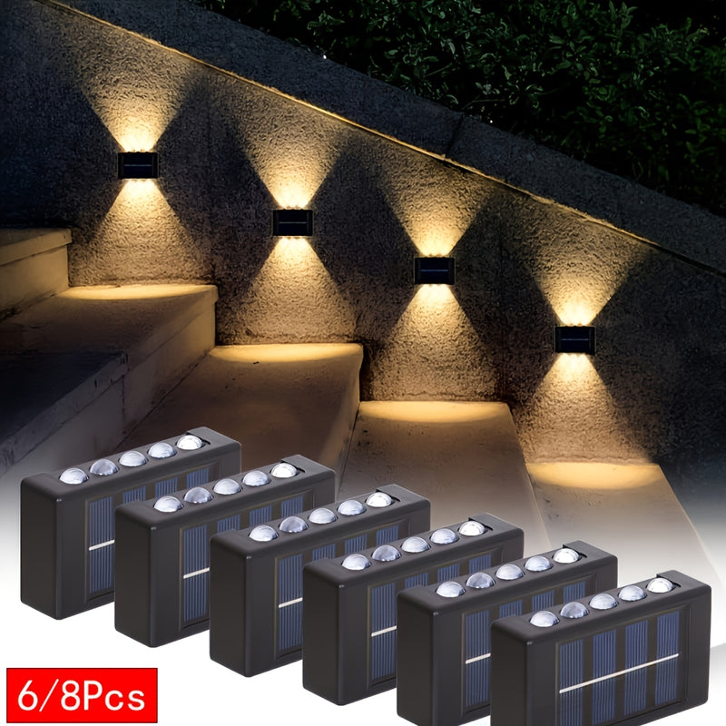 Luces de Pared Solares Nórdicas con Viento, Actualización de 6 LED a 10 LED, Iluminación Exterior Luz Blanca Cálida para Patio y Villa, Luces Decorativas Fáciles de Instalar en Jardín, Porche, Cerca y Terraza