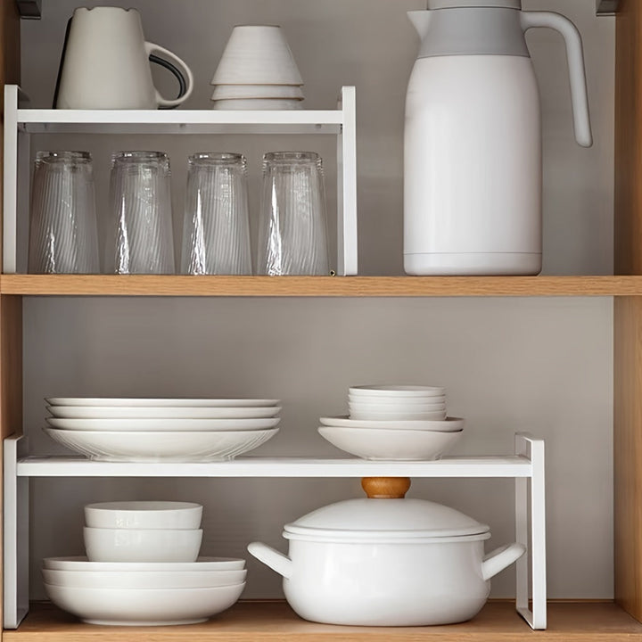 Estante de almacenamiento de cocina de metal contemporáneo de 1 pieza, organizador de estante de doble nivel para armario y mostrador, isla de almacenamiento abierta versátil para especias, utensilios, microondas - Uso sin electricidad, sin materiales de