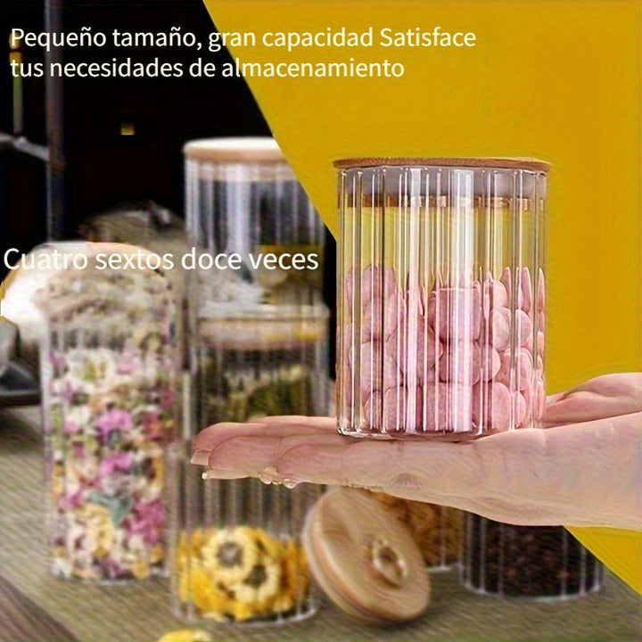 4/6/12 piezas de jarra de vidrio para café y nueces, jarra de almacenamiento sellada, recipiente de vidrio transparente con tapa de bambú y asa de metal para almacenamiento en el hogar, cocina, dulces, galletas, pasta, avena, especias (pequeño)