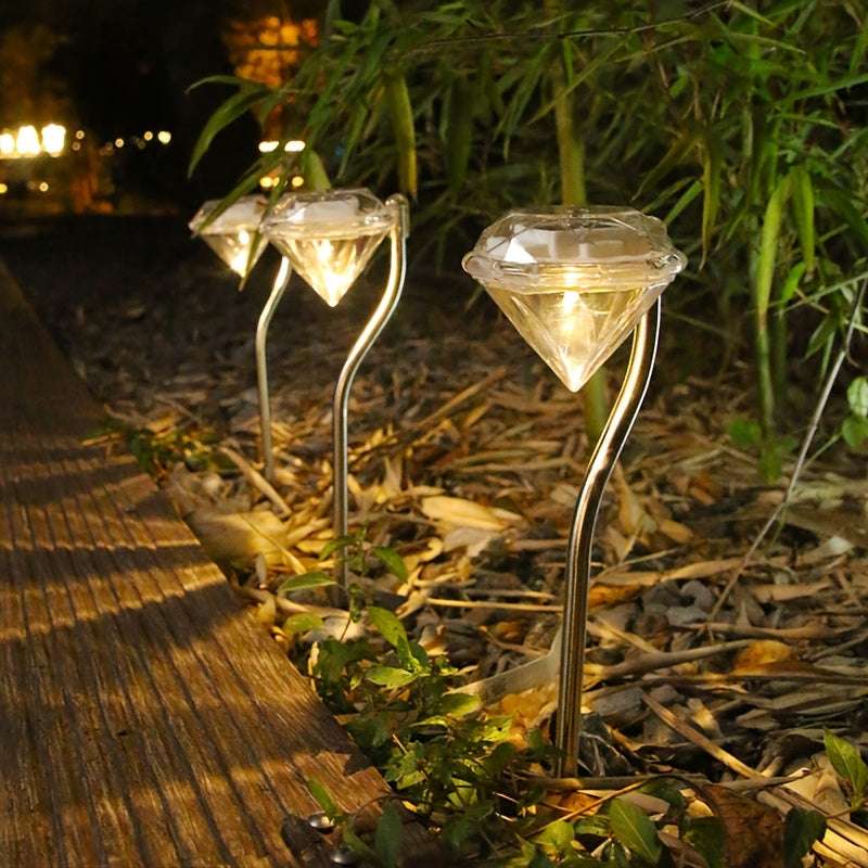 Luces solares al aire libre LED, luces de forma diamante, adecuadas para jardín, patio, sendero, iluminación de paisaje, decoración de luces, luces de césped, luces con enchufe de tierra, decoración de luces de Halloween, Navidad y fiestas 4 piezas