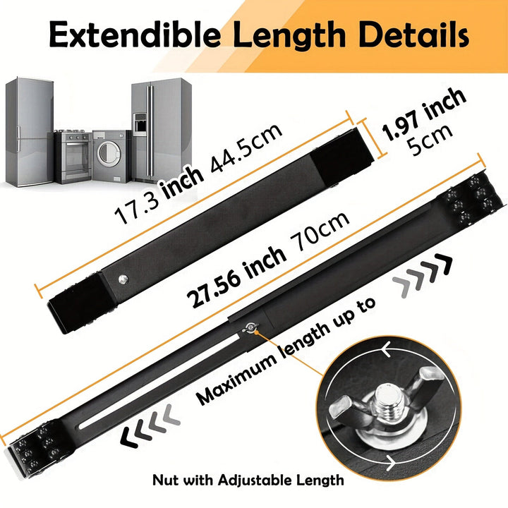 2 Soportes de lavadora de acero inoxidable ajustable blanco, longitud 17,72-27,56 pulgadas, soporte móvil para electrodomésticos, adecuado para refrigeradores, lavadoras, secadoras, muebles, etc., base fácil de mover, no requiere batería!