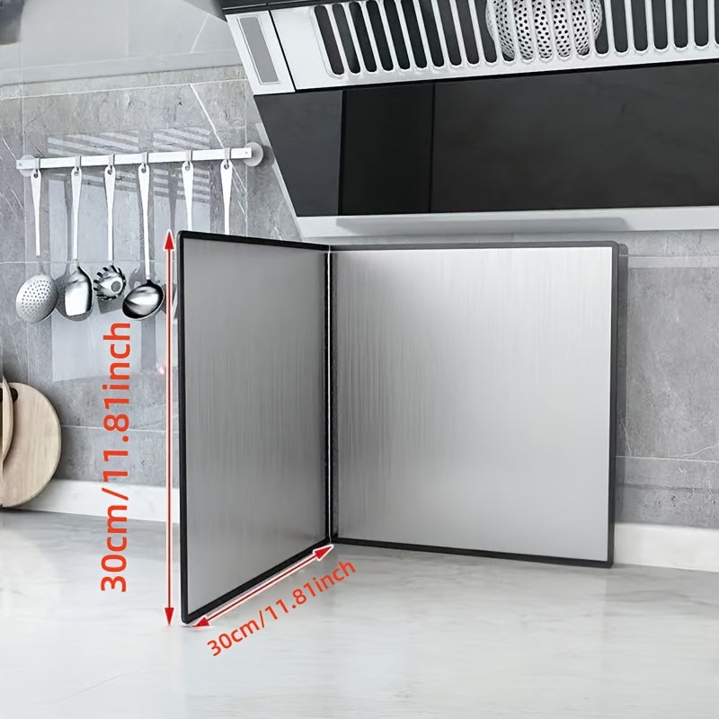 Protector de Cocina Plegable Doble Cara de Acero Inoxidable Resistente - Antigrasa con Superficie Antiadherente, Diseño Ahorrador de Espacio y Bordes de Goma Fáciles de Limpiar - Para Estufas a Gas/Eléctricas, Montaje en Pared o Encimera - Ideal para Coc
