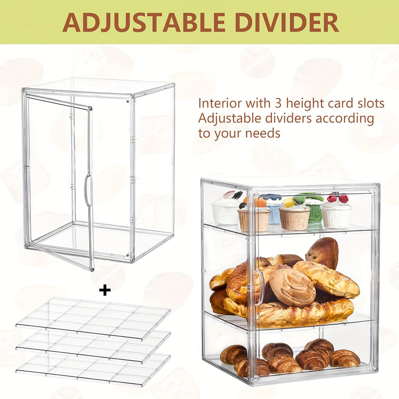 Caja de pan ajustable de 4 niveles - Contenedor de almacenamiento transparente de PET con puerta magnética, exhibidor de cocina hermético para pan, muffins, bagels y pasteles, soporte de pan de encimera | Diseño transparente | Hermético al mar