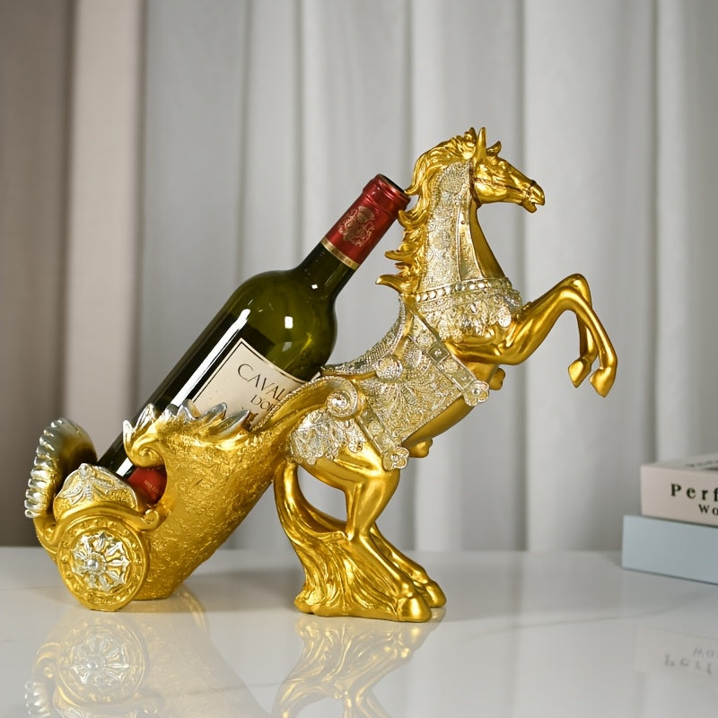 Elegante Caballo Dorado Soporte de Vino - Acabado Detallado de Encaústico, Decoración de Lujo Moderna para Barra de Casa o Sala de Estar, Portavasos de Vino, Decoración de Bar | Diseño de Caballo Elegante | Artesanía Detallada, Decoración de Caballo