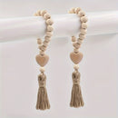 1 pieza de guirnalda de cuentas de madera con borla en forma de corazón - Decoración romántica para el hogar en el Día de San Valentín, estilo moderno, cuentas de madera natural, no requiere batería, ideal para sala de estar o dormitorio.