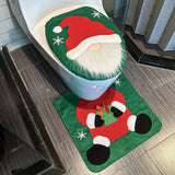 Juego de Cubierta de Asiento de Inodoro y Alfombra de Navidad de Dos Piezas con Enano de Santa - Decoraciones Navideñas - Decoración de Baño Estacional, Kit Creativo de Accesorios para el Hogar con Diseño Festivo