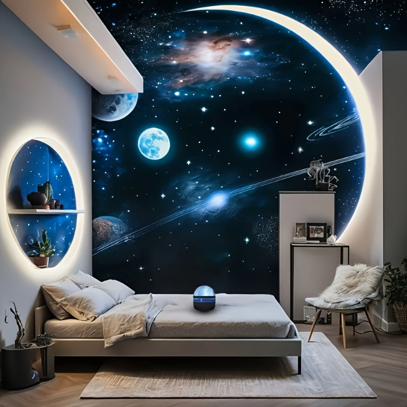 Proyector de Luz Nocturna LED Galaxia 1pc - Diseño Cósmico de Estrellas y Planetas, Lámpara de Ambiente con Alimentación USB para Dormitorio, Sala de Estar o Decoración de Salón de Juegos, Temática Fantasía Moderna, Brillo Ajustable, Control Remoto Inclu