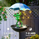 1pc Estatuilla de Rana Solar con Luces LED Automáticas y Comederos para Pájaros - Decoración Metálica para Jardín, Patio o Césped con Sombrilla, Atrae Colibríes - Regalo Perfecto para Jardineros, Accesorio Caprichoso para Exteriores