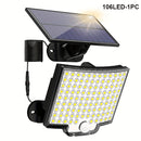 Lámpara solar para exteriores con 106 LED, control remoto, 3 modos de iluminación y sensor de movimiento, para jardín, patio, estadio, parque, hotel, cochera, traspatio, terraza y caminos - Material ABS, sin pilas, luces LED, faroles