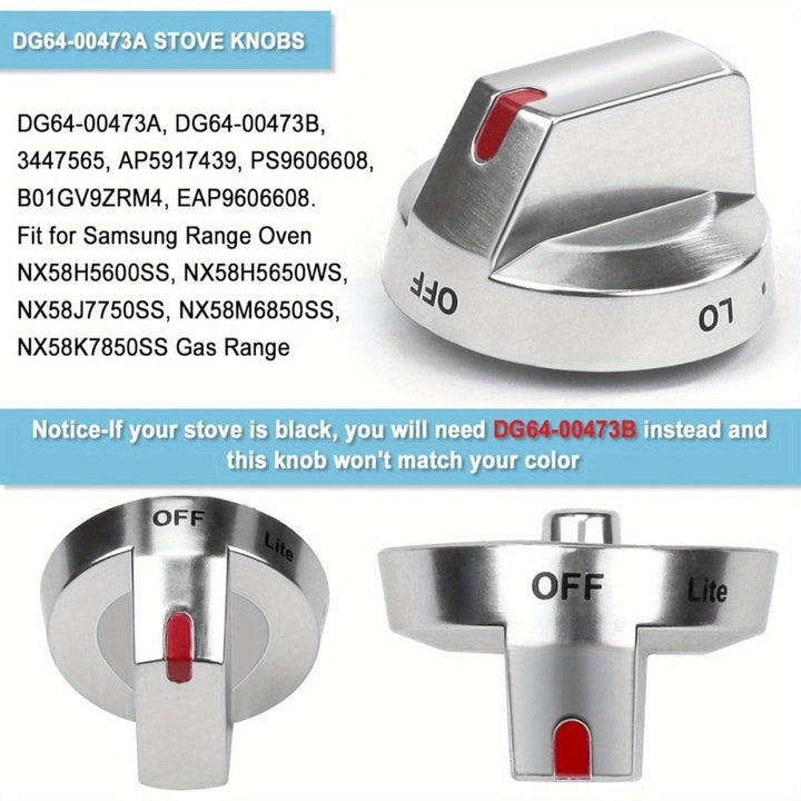 5 Pomos de Repuesto para Cocina de Gas, Acero Inoxidable, Eje en D, Piezas de Recambio para for Samsung DG64-00473B y DG64-00473A, Compatibles con NX58F5700WS, NX58H5600SS, NX58J7750SS