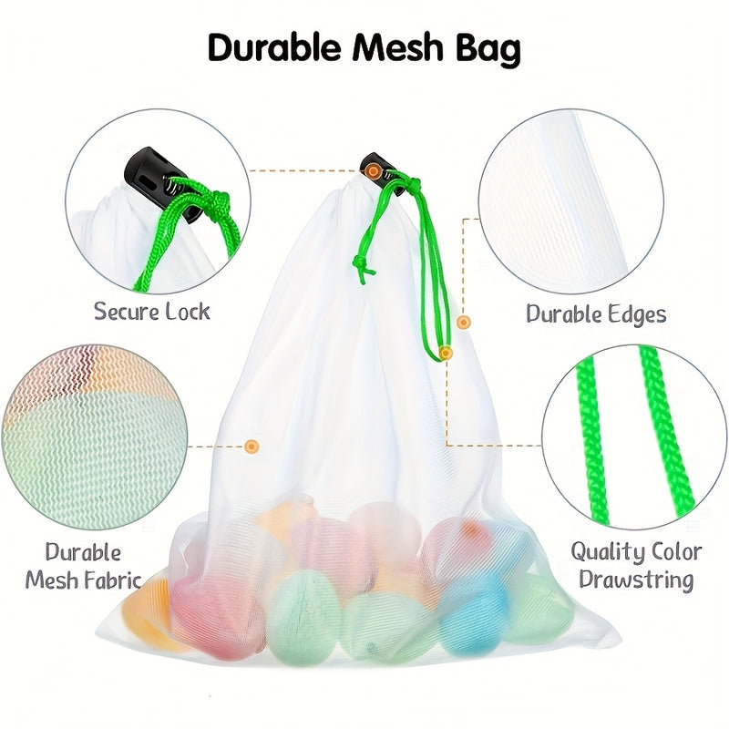 Fundas de Almacenamiento con Malla para Organizar, 3 Tamaños Reutilizables con Cordón y Costuras Laterales, Lavable a Máquina