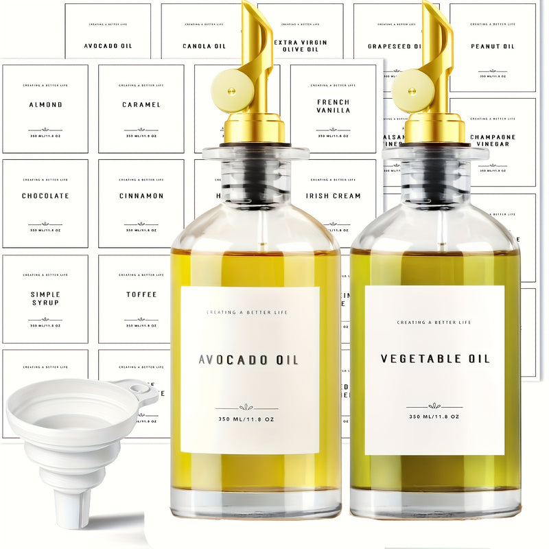 Juego de 2 Botellas Dispensadoras de Aceite de Oliva con Bandeja, Dispensador de Aceite y Vinagre con Boquilla de Metal, Dispensador de Jarabe de Café, Cruet de Aceite de Oliva, Botellas Contenedores de Aceite para Cocina