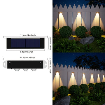 4 luces solares para pared exterior, 1 LED, 2 LED, 3 LED, 4 LED, alta calidad, luz para balcón, jardín, villa, área rural, cerca, ideal para pared exterior, garaje, patio