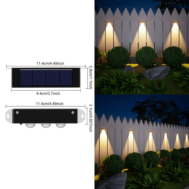 4 luces solares para pared exterior, 1 LED, 2 LED, 3 LED, 4 LED, alta calidad, luz para balcón, jardín, villa, área rural, cerca, ideal para pared exterior, garaje, patio