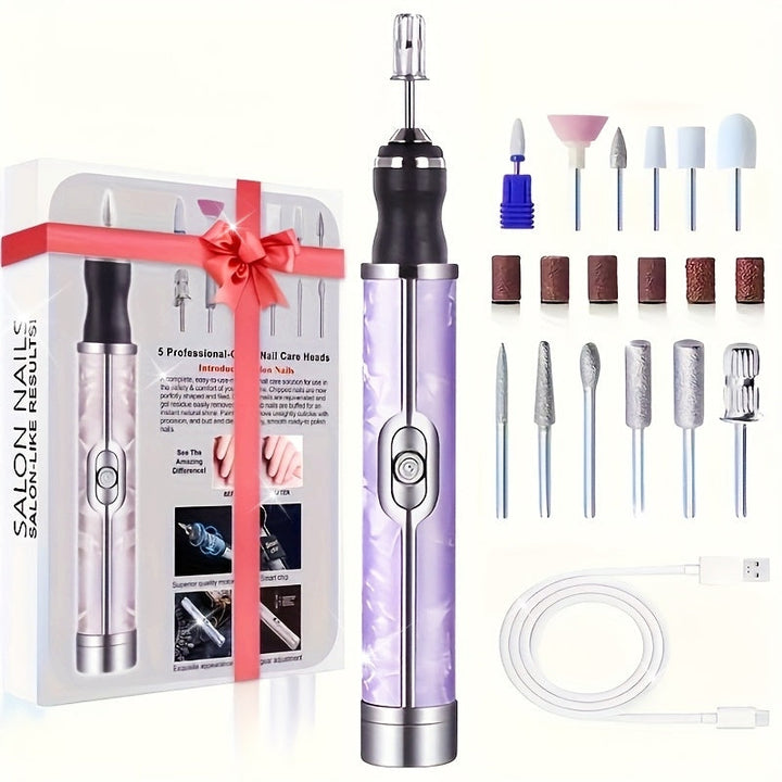 Taladro eléctrico portátil para uñas, set profesional de manicura y pedicura con 12 cabezales de pulido y 6 bandas de lijado, control inteligente de 4 velocidades, esencial para un cuidado preciso de uñas