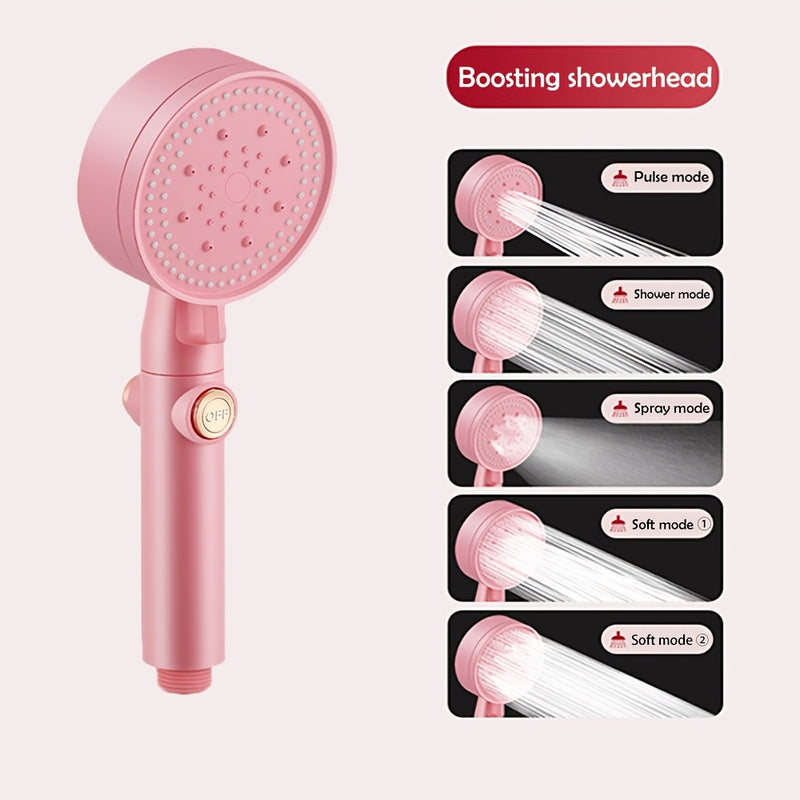 1 pieza, cabezal de ducha rosa de alta presión con 5 modos ajustables - Boquilla de mano de acero inoxidable para baño en casa, diseño montado en pared, fácil instalación, flujo de agua potente para una experiencia refrescante, accesorios para ducha