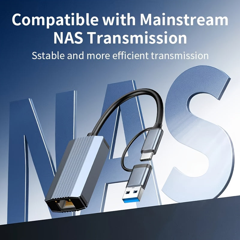 Adaptador Ethernet 2500Mbps USB 3.0 y Tipo C a RJ45 para Laptop, PC, NAS Server, Windows y Mac OS