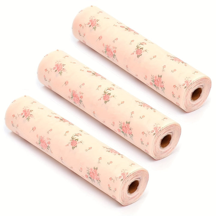3 Rollos de Forro para Armarios con Diseño Floral, Adecuados para Gabinetes de Cocina, Almohadillas para Cajones, Tapetes para Mesa y Nevera