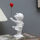Figura de resina de niña de dibujos animados con globo, objeto decorativo de colección para varios tipos de habitaciones, uso en interiores, no requiere electricidad.
