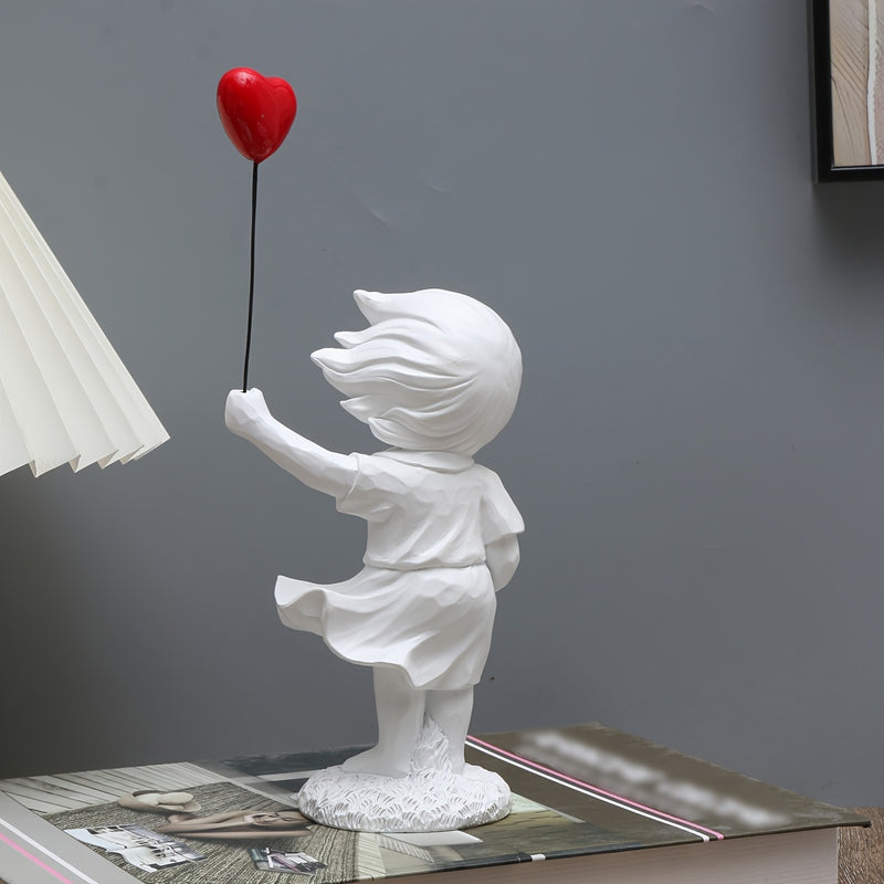 Figura de resina de niña de dibujos animados con globo, objeto decorativo de colección para varios tipos de habitaciones, uso en interiores, no requiere electricidad.