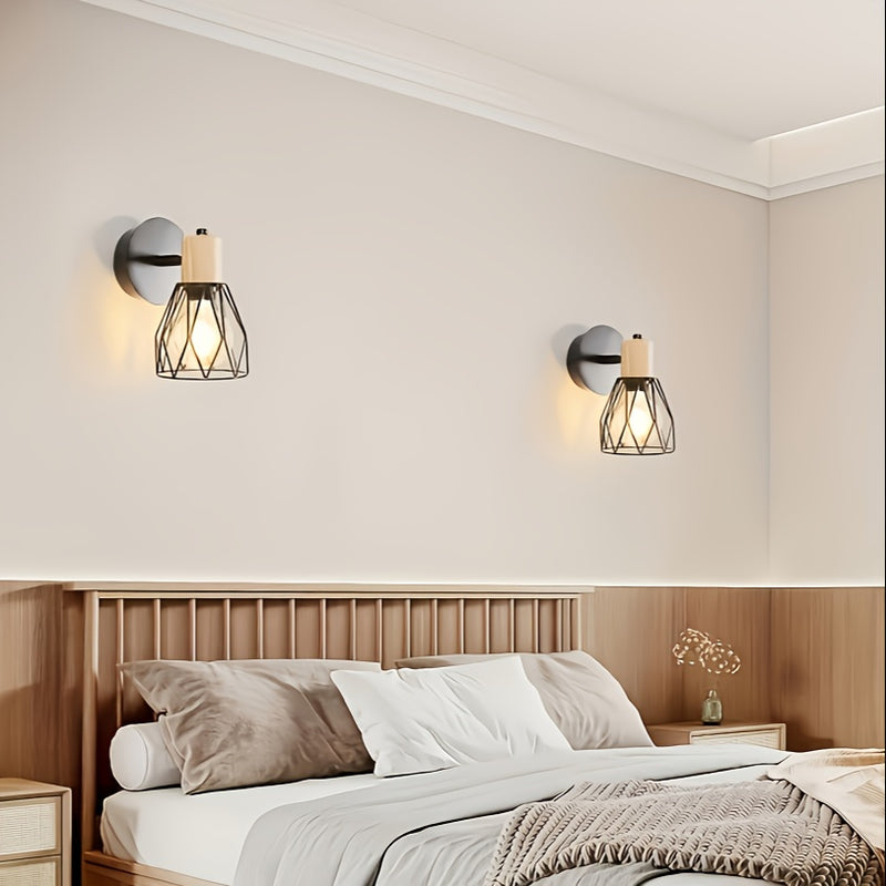 2 Piezas de Luz de Pared Semi-Encastrada Moderna con Diseño de Jaula Metálica - Estilo Industrial, Adecuada para Dormitorio o Sala de Estar - Base E26/E27 No Incluida, Iluminación para Dormitorio | Luz de Pared Moderna | Jaula Metálica 85V-265V