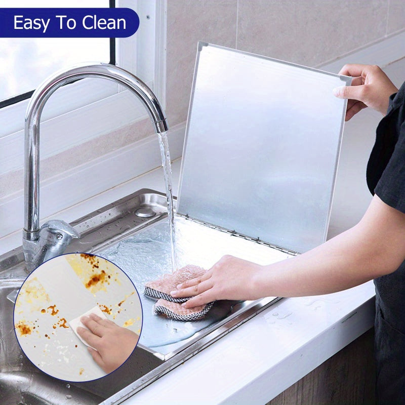 1 pieza de rejilla de aceite de cocina plegable de acero inoxidable - Protector de salpicaduras para estufa, tablero de aislamiento con envoltura de borde de goma, fácil de limpiar, ideal para cocina interior y exterior, protector de estufa, acabado metá